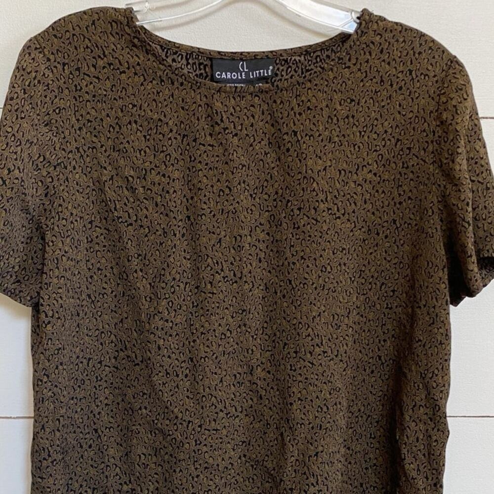 Carole Little Wmns Brown Leopard Print Rayon Short Sleeve Blouse Size 12 142644H - Picture 5 of 10